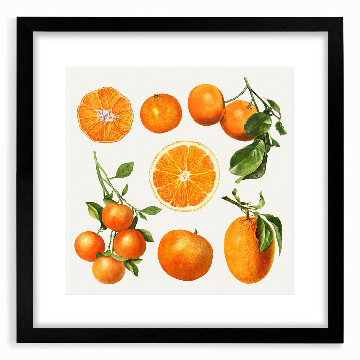 Extra large abstract art print of colorful fruits in textured style, framed in black, ideal for living room decor.