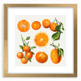 Extra large abstract art print of assorted fruits in vibrant colors on a gold-framed canvas, suitable for living room decor.