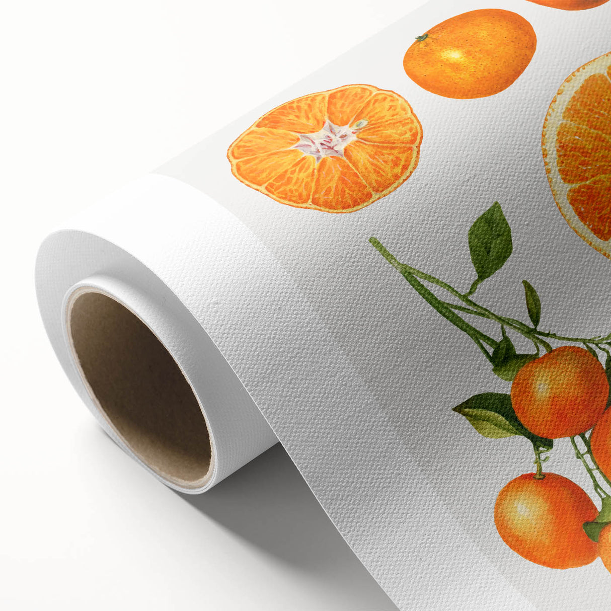Art Deco style poster of assorted fruits in vibrant colors on rolled canvas, ideal for nursery wall art.