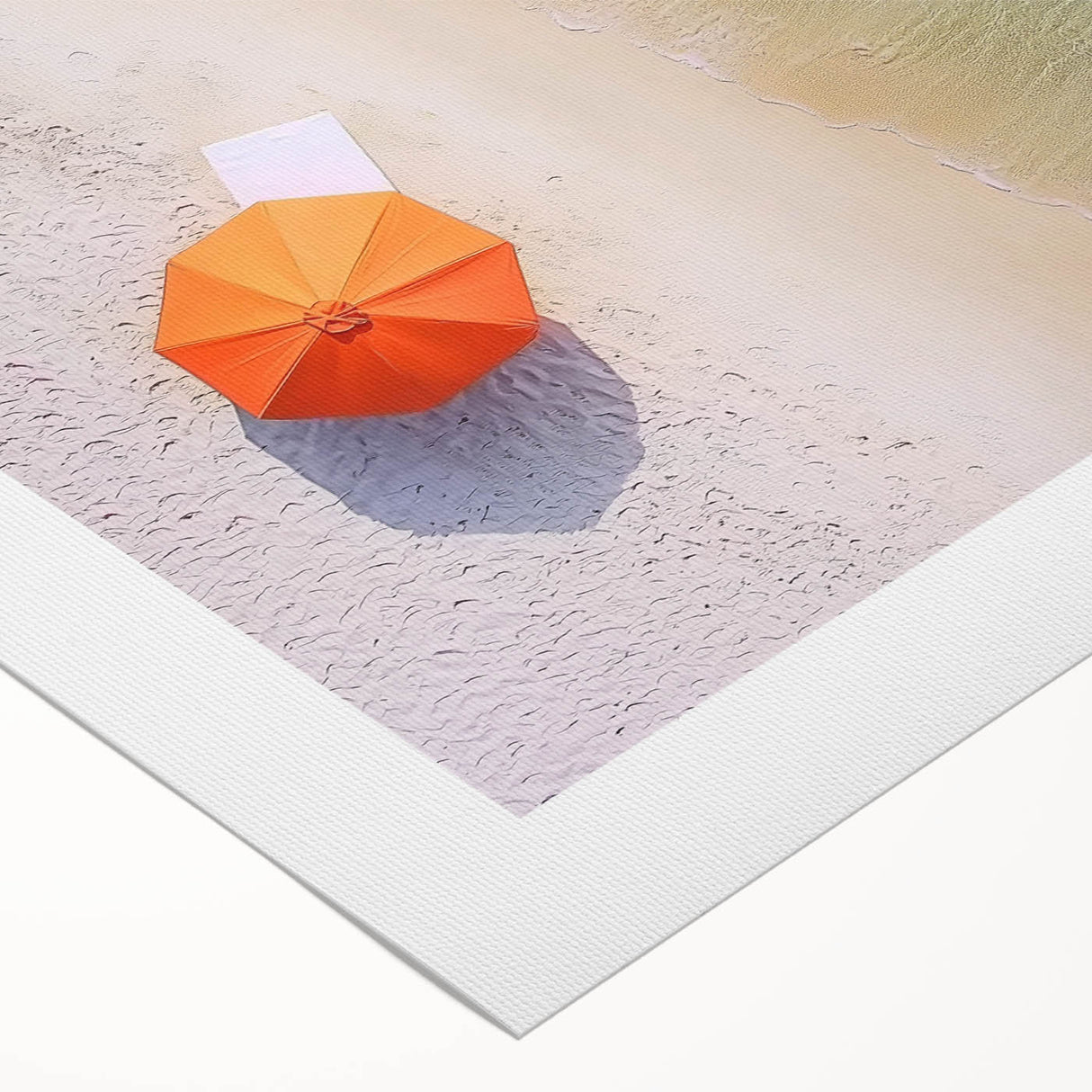 Rolled canvas artwork showcasing a vibrant landscape of serene beaches, featuring soft waves and a colorful sunset, perfectly packaged in a durable tube for protection.