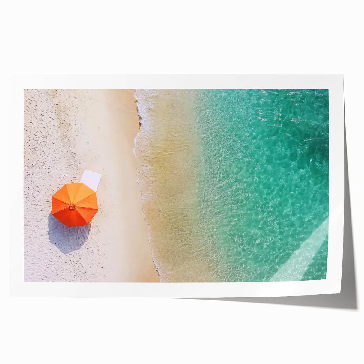 Vibrant landscape print showcasing a serene beach scene with gentle waves and soft clouds, rolled for easy shipping and perfect for home decor.