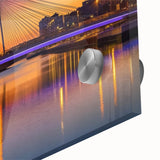 Close-up of a vibrant landscape bridge design on acrylic glass, showcasing intricate details and vivid colors, ideal for modern home decor or art enthusiasts.