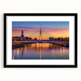 Black landscape bridge frame with mat, showcasing a modern design, ideal for home decor and art display, highlighting its sleek front view and elegant finish. Perfect for enhancing any interior space with a contemporary touch.