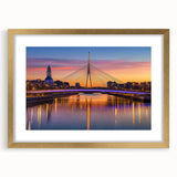 Elegant gold landscape bridge frame with a white mat, showcasing intricate details and a modern aesthetic, perfect for enhancing home decor.