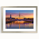 Silver landscape bridge frame with mat, showcasing a modern design. The frame features a sleek finish and complements various decor styles, perfect for displaying artwork or photographs.
