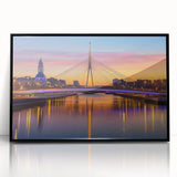 Framed acrylic artwork of a serene landscape bridge scene, showcasing vibrant colors and detailed textures, perfect for enhancing home decor in a modern setting.