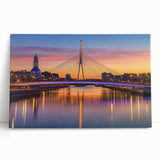 Landscape canvas print of a serene bridge scene, showcasing lush greenery and soft lighting, ideal for home decor or art enthusiasts. The artwork is vibrant and calming, making it a perfect addition to living spaces.