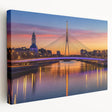 Landscape canvas showcasing a serene bridge scene with vibrant greenery and a clear blue sky, perfect for home decor or office art. Ideal for nature enthusiasts.