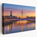 Landscape canvas showcasing a serene bridge scene with vibrant greenery and a clear blue sky, perfect for home decor or office art. Ideal for nature enthusiasts.