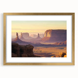 Landscape art print showcasing a vibrant canyon scene framed in elegant gold, highlighting rich earthy tones and intricate details, ideal for home decor.