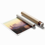 Landscape print showcasing vibrant canyons with rich earthy tones, rolled and securely packaged in a protective cardboard tube, ideal for home décor.