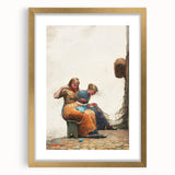 Mending the Nets Realism Art Print - Winslow Homer Coastal Canvas Decor