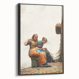 Mending the Nets Realism Art Print - Winslow Homer Coastal Canvas Decor