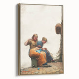 Mending the Nets Realism Art Print - Winslow Homer Coastal Canvas Decor