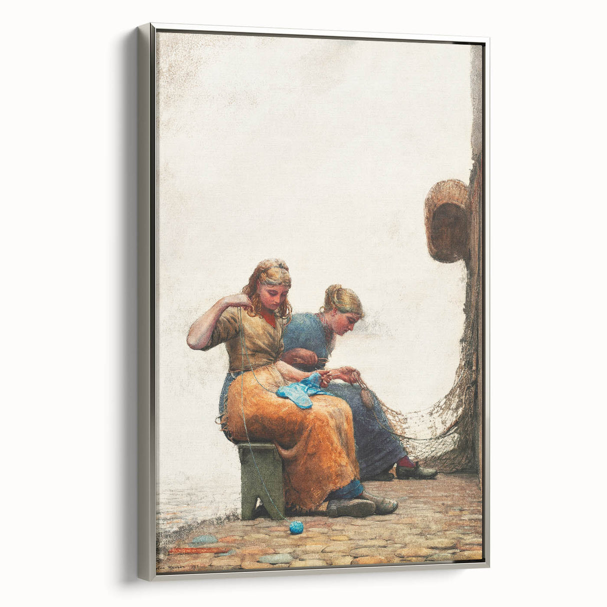 Mending the Nets Realism Art Print - Winslow Homer Coastal Canvas Decor