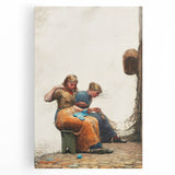 Mending the Nets Realism Art Print - Winslow Homer Coastal Canvas Decor
