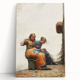 Mending the Nets Realism Art Print - Winslow Homer Coastal Canvas Decor
