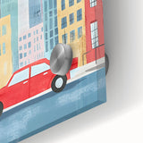 Cityscape Red Car Nursery Wall Art – Kids Room & Baby Decor