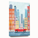 Cityscape Red Car Nursery Wall Art – Kids Room & Baby Decor