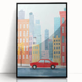 Cityscape Red Car Nursery Wall Art – Kids Room & Baby Decor