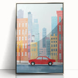 Cityscape Red Car Nursery Wall Art – Kids Room & Baby Decor