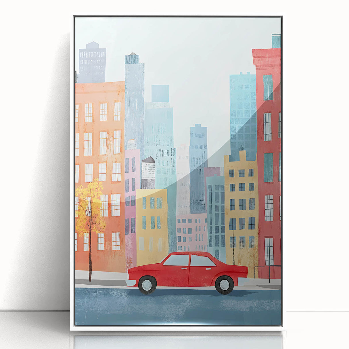 Cityscape Red Car Nursery Wall Art – Kids Room & Baby Decor