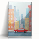 Cityscape Red Car Nursery Wall Art – Kids Room & Baby Decor