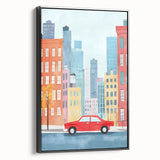 Cityscape Red Car Nursery Wall Art – Kids Room & Baby Decor