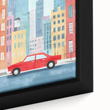 Cityscape Red Car Nursery Wall Art – Kids Room & Baby Decor