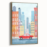 Cityscape Red Car Nursery Wall Art – Kids Room & Baby Decor