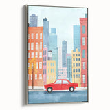 Cityscape Red Car Nursery Wall Art – Kids Room & Baby Decor