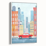 Cityscape Red Car Nursery Wall Art – Kids Room & Baby Decor