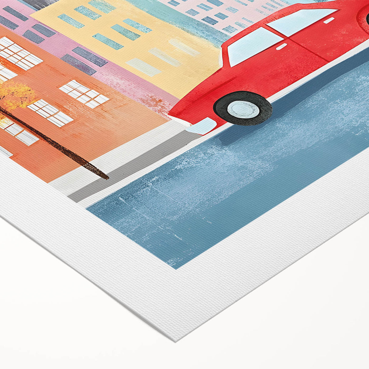 Cityscape Red Car Nursery Wall Art – Kids Room & Baby Decor