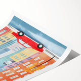 Cityscape Red Car Nursery Wall Art – Kids Room & Baby Decor