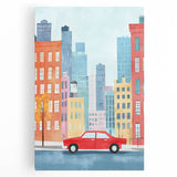 Cityscape Red Car Nursery Wall Art – Kids Room & Baby Decor