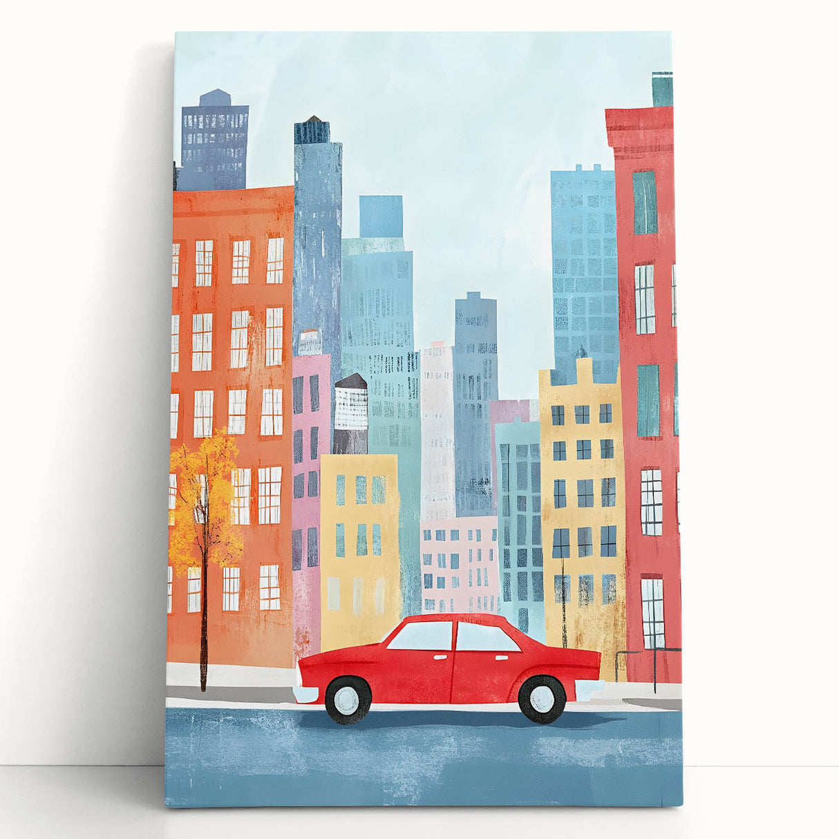Cityscape Red Car Nursery Wall Art – Kids Room & Baby Decor