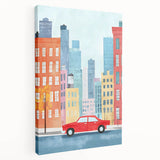 Cityscape Red Car Nursery Wall Art – Kids Room & Baby Decor