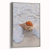 Framed canvas depicting a colorful vintage landscape with lush greenery and a silver frame.