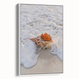 Vintage poster art of a summer scene on framed canvas, featuring vibrant colors on a black background.