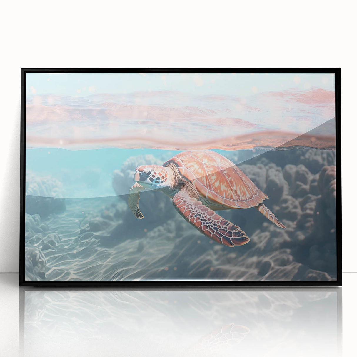 Large abstract wall art featuring swirling blue and gray tones on an acrylic print, suited for modern art wall decor.