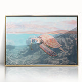 Large art print of a mid-century modernist summer scene in acrylic, with gold hues, ideal for nursery wall decor.