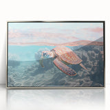 Mid-century modernist art deco poster in muted pastel shades, framed acrylic, ideal for nursery wall art.