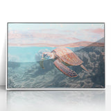 Art deco poster featuring a summer motif in pastel shades, acrylic print framed in white, suitable for nursery wall art.