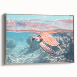 Landscape art painting featuring a summer scene on framed canvas, with vibrant colors and vintage poster style.