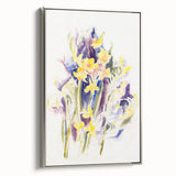 Modern Floral Wall Art - Watercolor Daffodils in Yellow & Purple