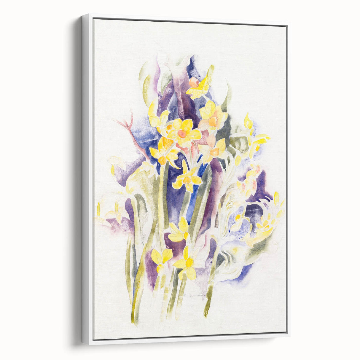 Modern Floral Wall Art - Watercolor Daffodils in Yellow & Purple