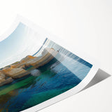 Stunning landscape print showcasing dramatic cliffs and vibrant skies, rolled for easy transport and storage, perfect for home decor or art collectors.