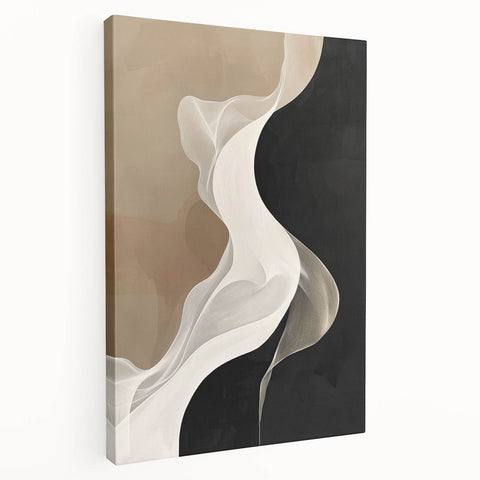 Flowing Abstract Wall Art - Elegant Black & Beige Dining Décor