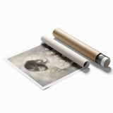 Abstract figurative rolled print showcasing vibrant colors and dynamic shapes, carefully packaged in a protective cardboard tube, ideal for modern home decor.