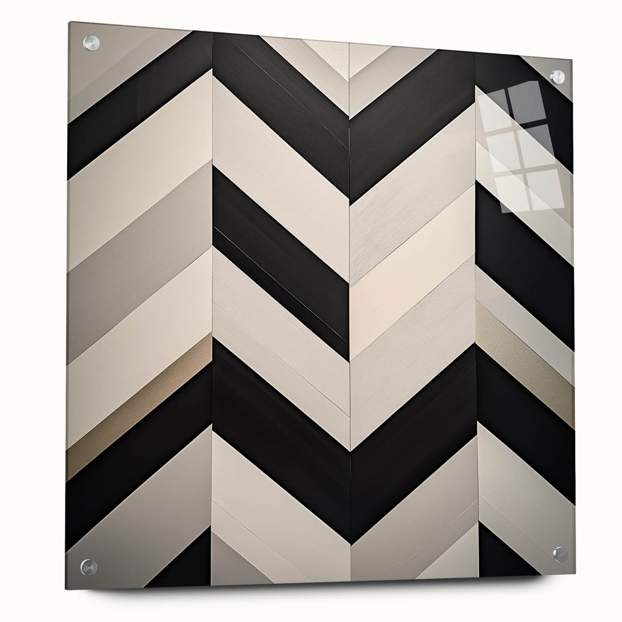 Abstract geometric acrylic glass design viewed from the side, showcasing vibrant colors and pin details, perfect for modern decor enthusiasts and artistic spaces.